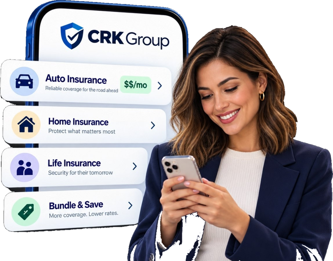 A CRK Group client using the CRK Group app to review auto, home and life coverage